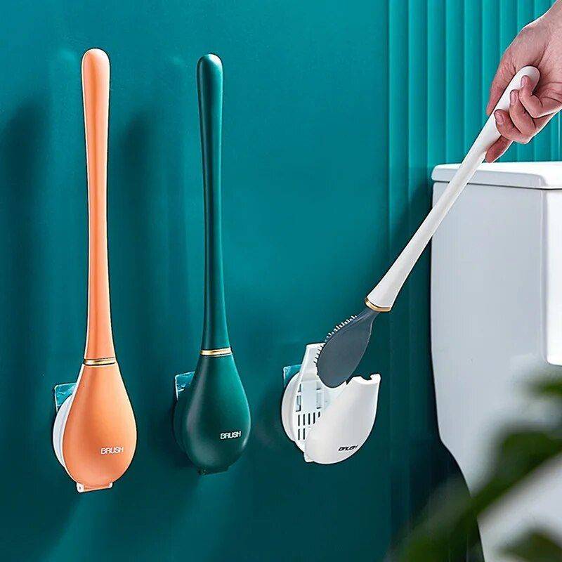 Efficient & Modern Long-Handled Silicone Toilet Brush with Holder Home & Garden