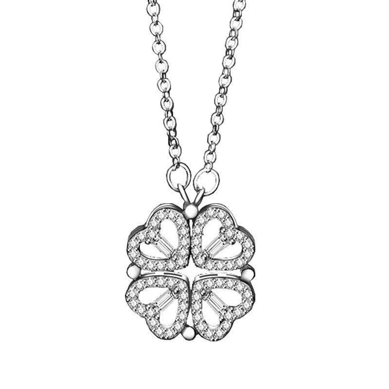 Elegant Heart-Shaped Crystal Clover Pendant Necklace – Fashion Jewelry for Women Fashion