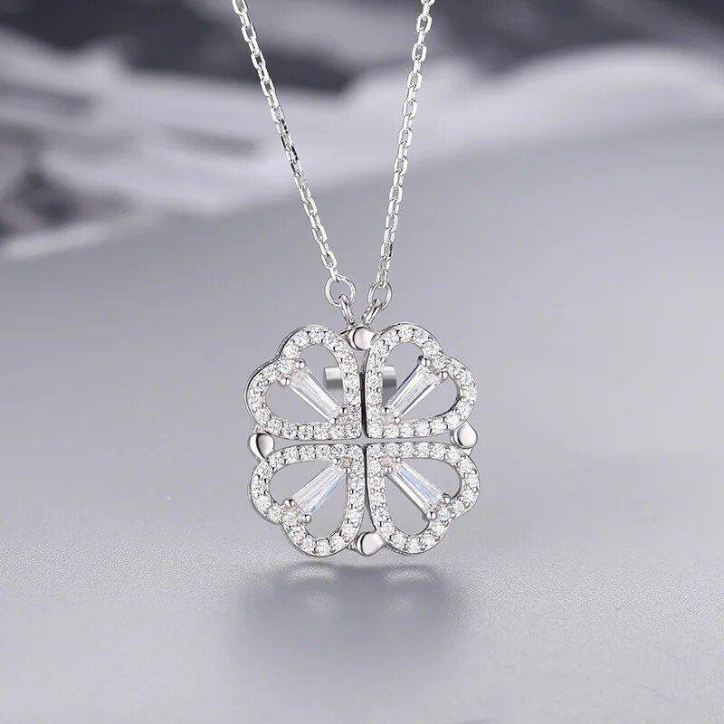 Elegant Heart-Shaped Crystal Clover Pendant Necklace – Fashion Jewelry for Women Fashion