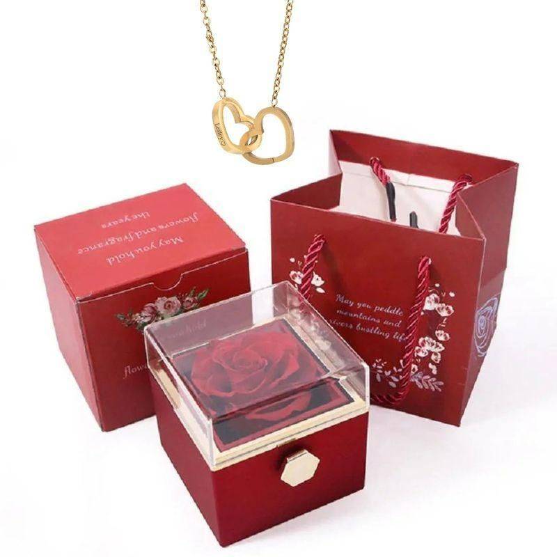 Elegant Stainless Steel Rotating Rose Box with Engraved Heart Necklace Fashion