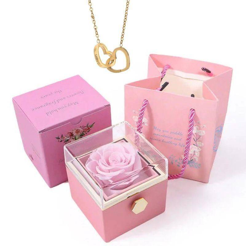 Elegant Stainless Steel Rotating Rose Box with Engraved Heart Necklace Fashion