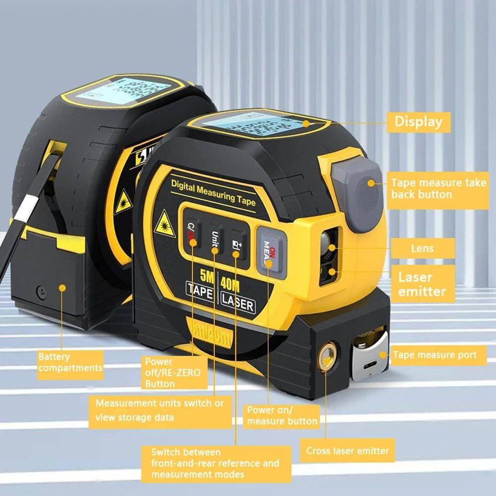 Multi-Function Laser Distance Meter with 5m Tape Measure and Cross-Marking Home & Garden