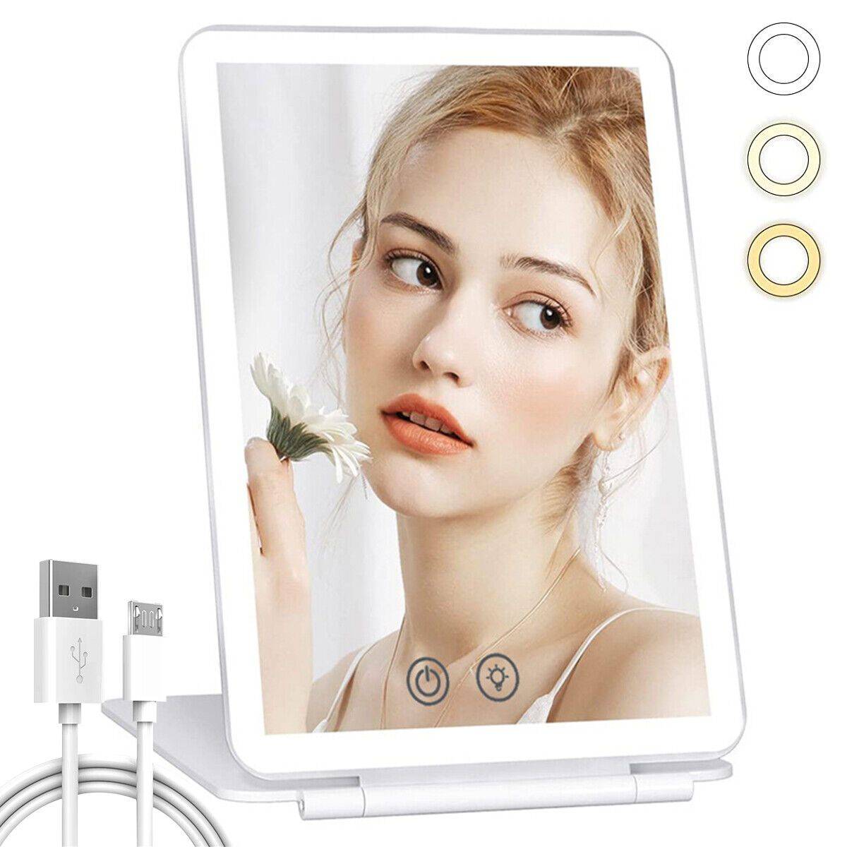 Touch Screen LED Makeup Mirror – Foldable, 3-Color Lighting, USB Rechargeable Health & Beauty