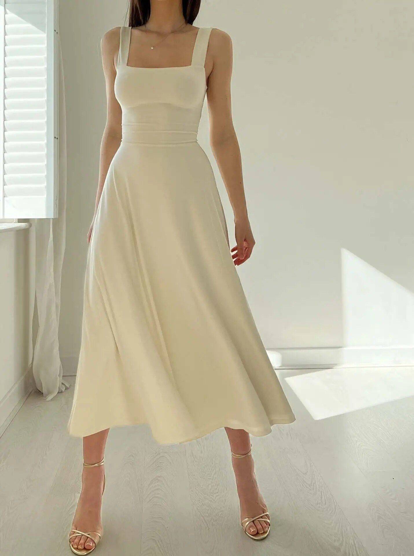 Women’s Thick Strap Midi Formal Dress Fashion