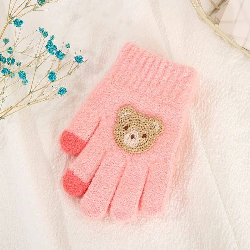 Adorable Cartoon Bear Knit Gloves for Toddlers – Warm and Cozy Acrylic Mittens Gloves & Mittens