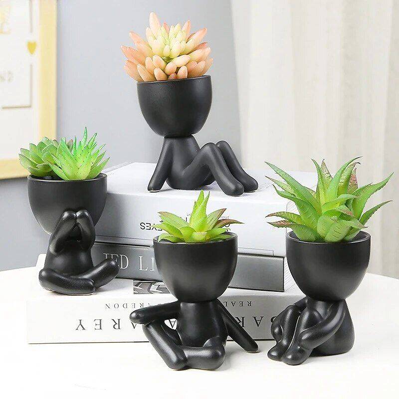 Charming Humanoid Ceramic Planter Storage Holders & Racks Shelves