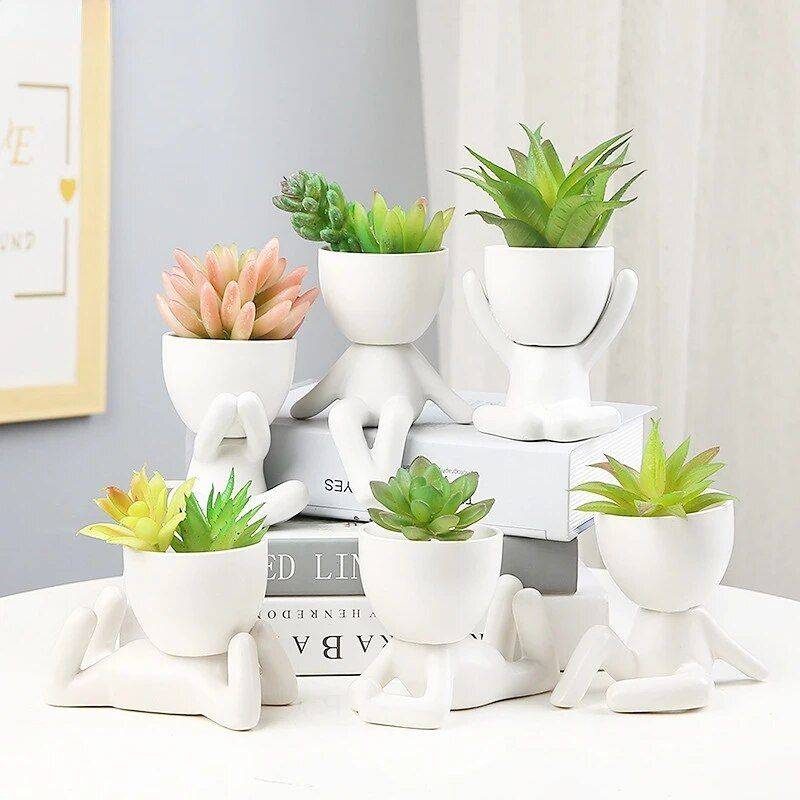 Charming Humanoid Ceramic Planter Storage Holders & Racks Shelves