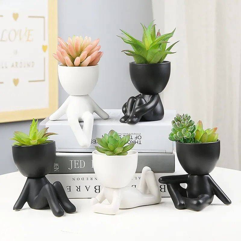 Charming Humanoid Ceramic Planter Storage Holders & Racks Shelves