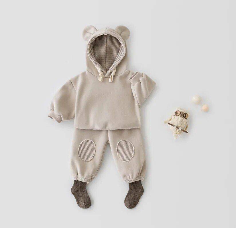 Charming Spring Bear Ears 2-Piece Hooded Sweater and Pants Set for Toddlers Apparel