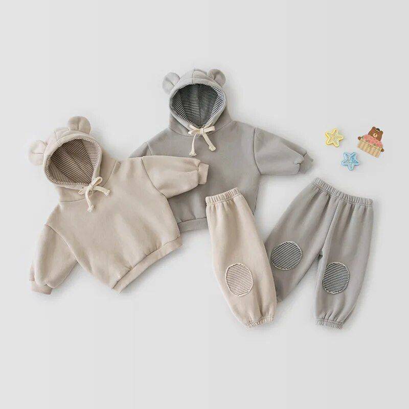 Charming Spring Bear Ears 2-Piece Hooded Sweater and Pants Set for Toddlers Apparel