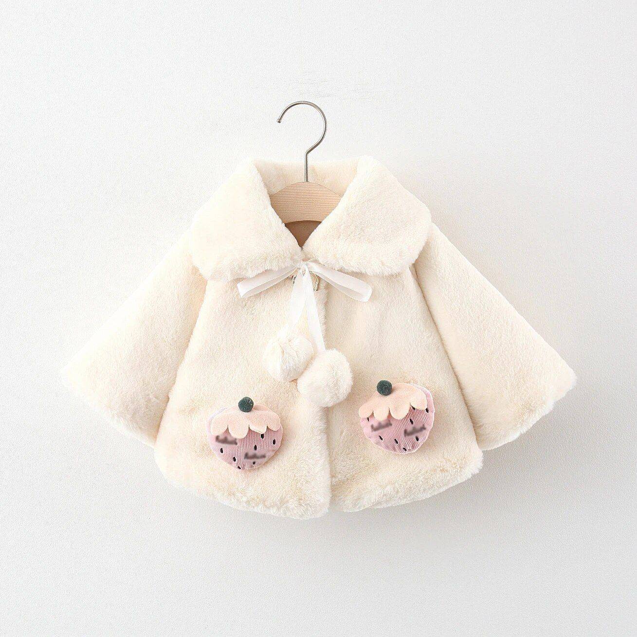 Charming Strawberry Plush Winter Jacket for Baby Girls Apparel