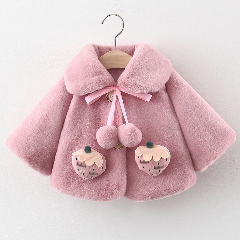 Charming Strawberry Plush Winter Jacket for Baby Girls Apparel