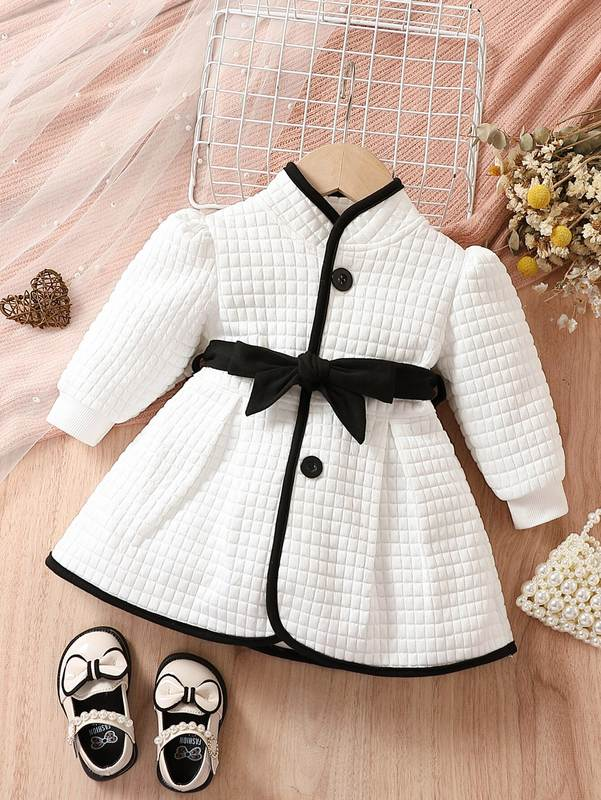 Chic Autumn & Winter Baby Girl Princess Coat and Dress Set – Black & White Contrast Apparel