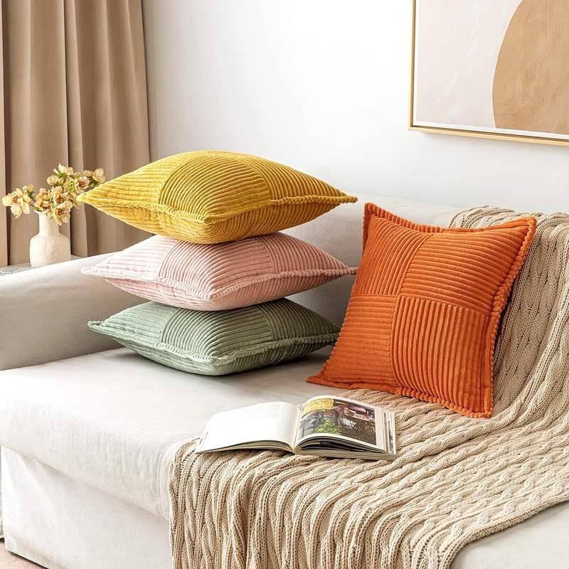 Corduroy Pillow Covers With Splicing Super Soft Couch Pillow