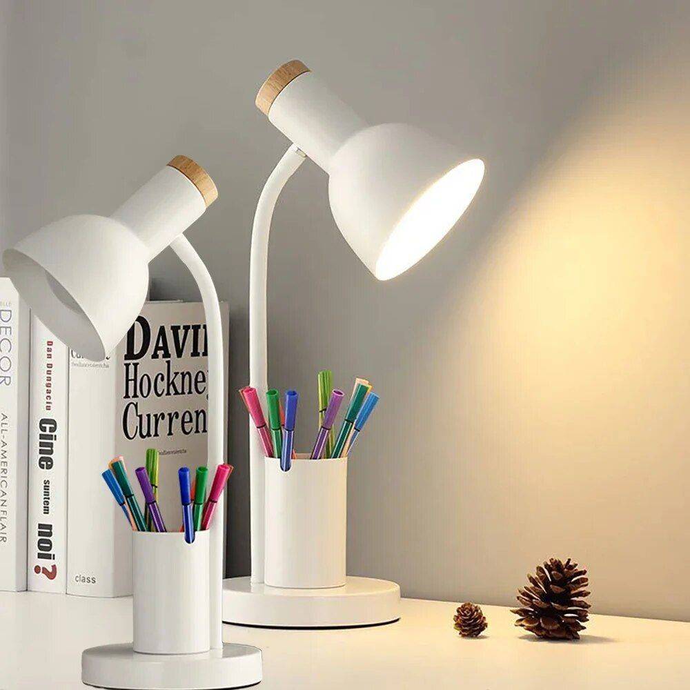 Contemporary Nordic Desk Lamp with Pen Holder – LED Office and Home Decor Light Storage Holders & Racks Shelves