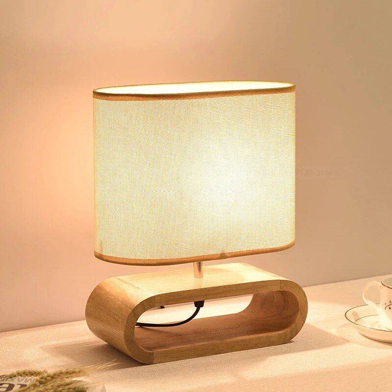 Contemporary Solid Wood & Fabric Table Lamp – LED Desk Lighting for Home & Office Storage Holders & Racks Shelves