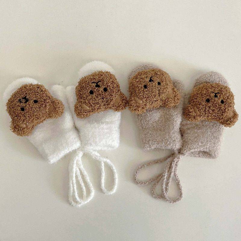 Cozy Cartoon Bear Knitted Mittens for Toddlers – Warm Winter Gloves for Babies 1-4 Years Gloves & Mittens