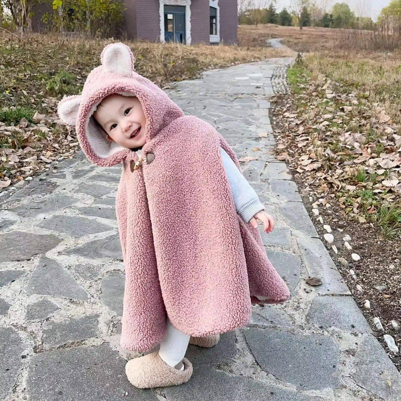 Cozy Plush Toddler & Baby Winter Hooded Cloak Jacket – Warm Sleeveless Shawl for Kids 0-4Y Apparel