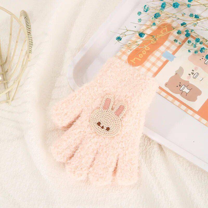 Cute Rabbit & Flower Baby Gloves – Acrylic Full Finger Mittens for Toddlers Gloves & Mittens