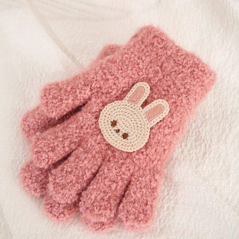 Cute Rabbit & Flower Baby Gloves – Acrylic Full Finger Mittens for Toddlers Gloves & Mittens