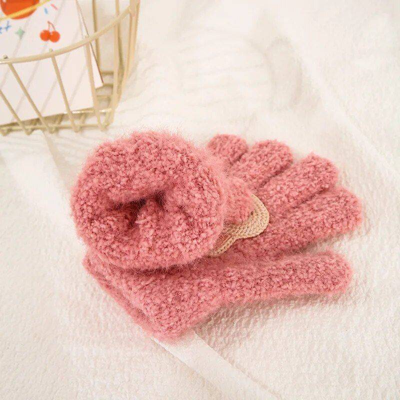 Cute Rabbit & Flower Baby Gloves – Acrylic Full Finger Mittens for Toddlers Gloves & Mittens