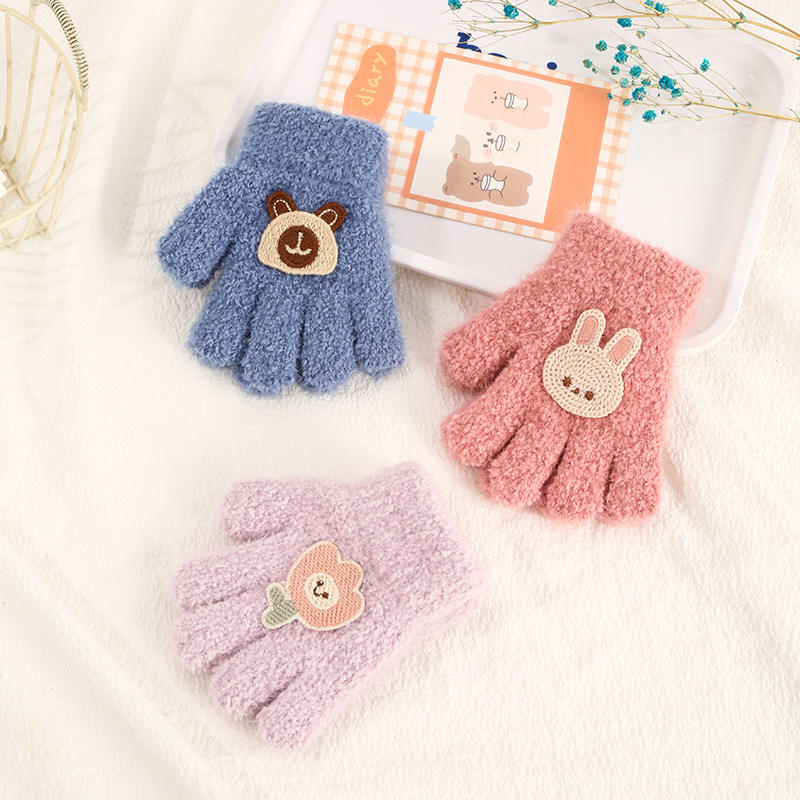 Cute Rabbit & Flower Baby Gloves – Acrylic Full Finger Mittens for Toddlers Gloves & Mittens