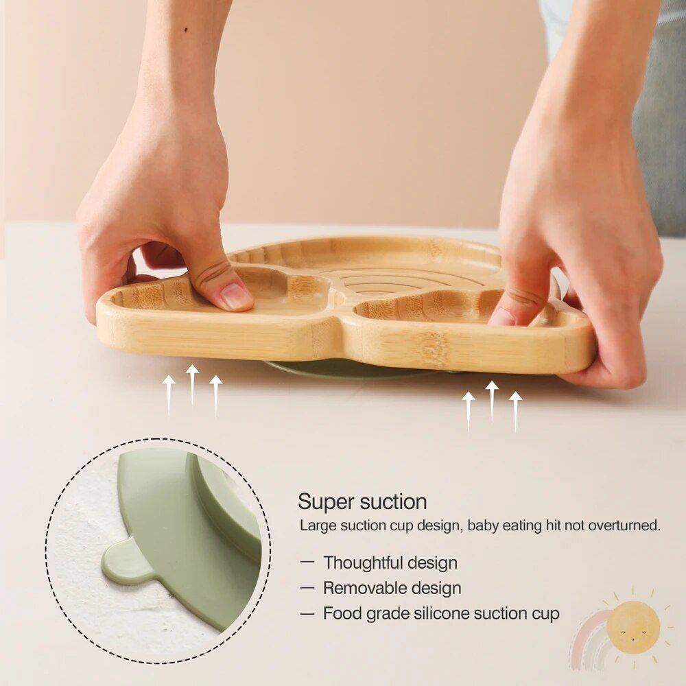 Eco-Friendly Bamboo Baby Feeding Set with Non-Slip Silicone Suction Cups Feeding Utensils