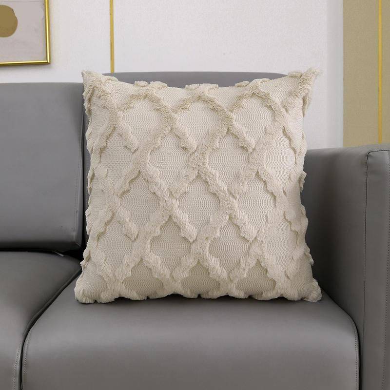 Elegant Beige, Grey & White Embroidered Cushion Cover Throw Pillows