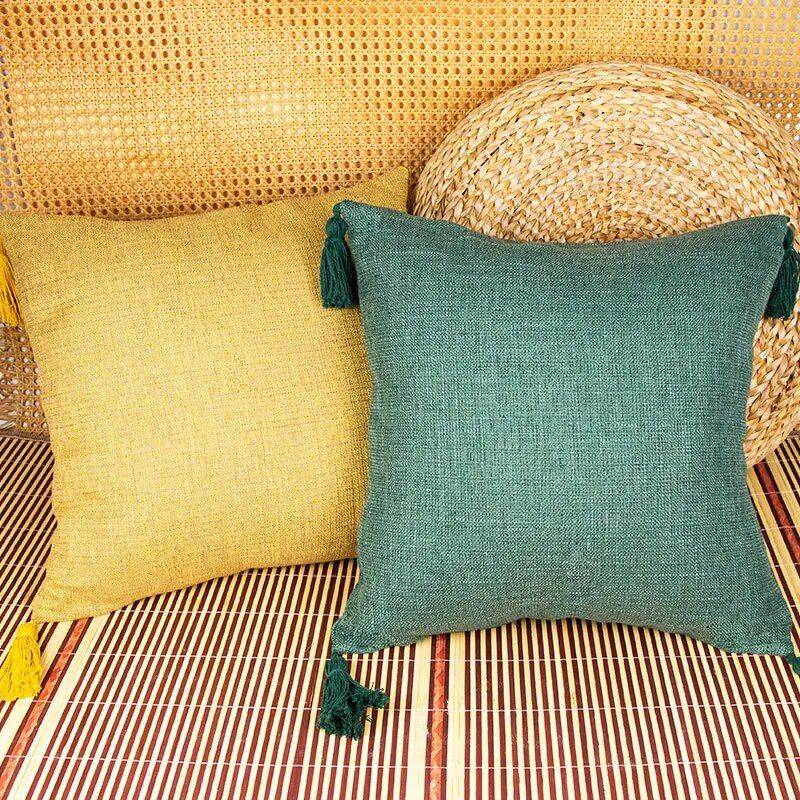 Elegant Cotton Linen Tassel Decorative Cushion Cover for Home & Hotel Pillows & Pillow Cases