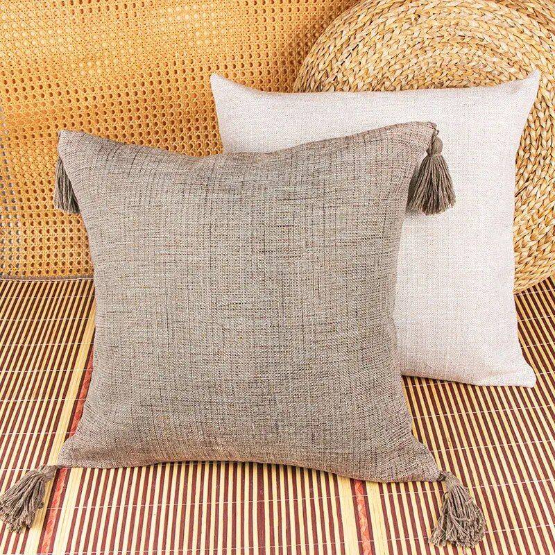 Elegant Cotton Linen Tassel Decorative Cushion Cover for Home & Hotel Pillows & Pillow Cases