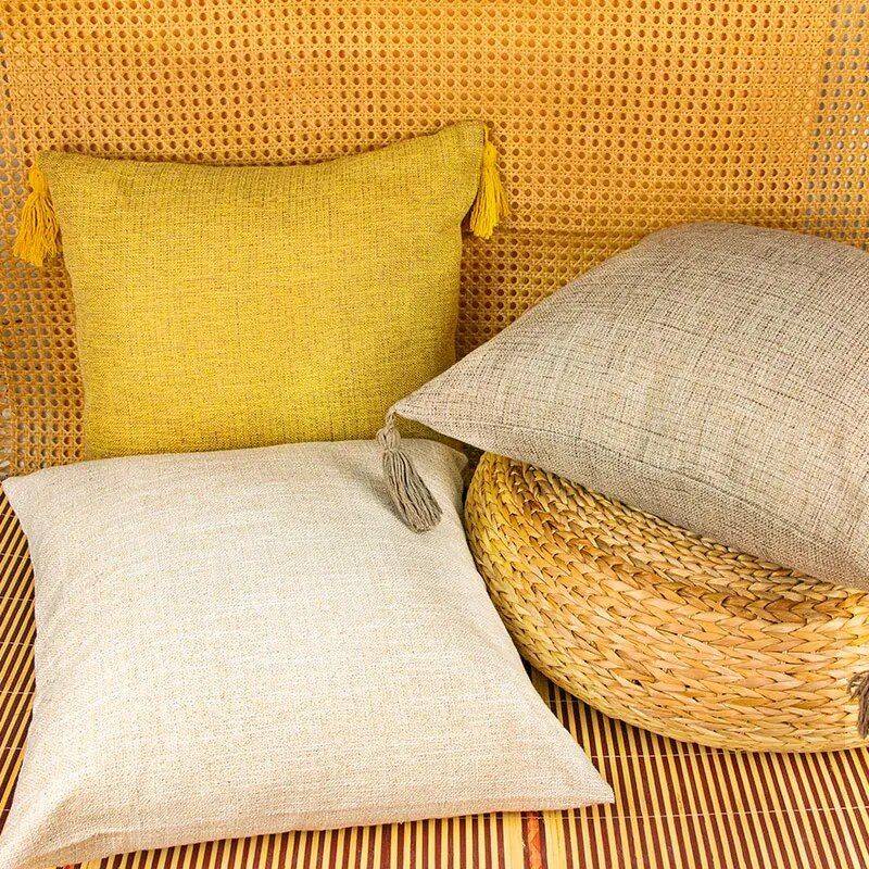 Elegant Cotton Linen Tassel Decorative Cushion Cover for Home & Hotel Pillows & Pillow Cases