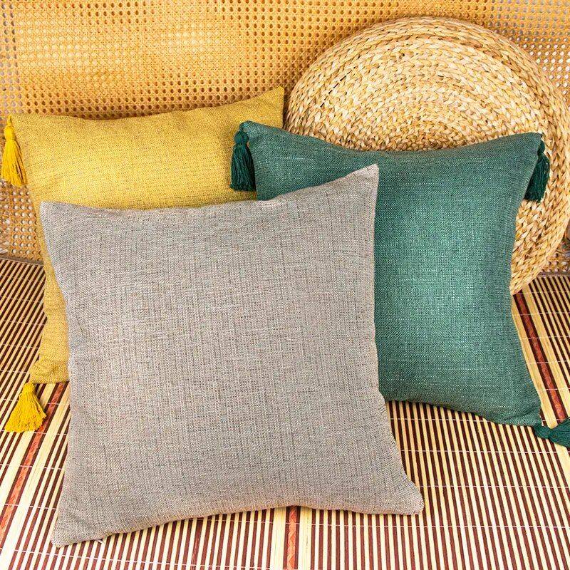 Elegant Cotton Linen Tassel Decorative Cushion Cover for Home & Hotel Pillows & Pillow Cases