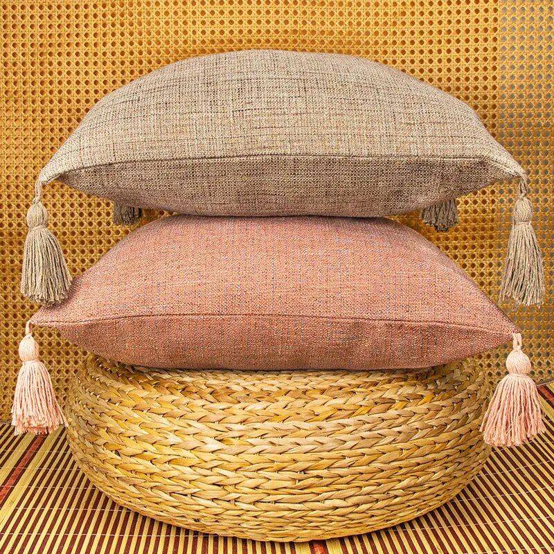 Elegant Cotton Linen Tassel Decorative Cushion Cover for Home & Hotel Pillows & Pillow Cases