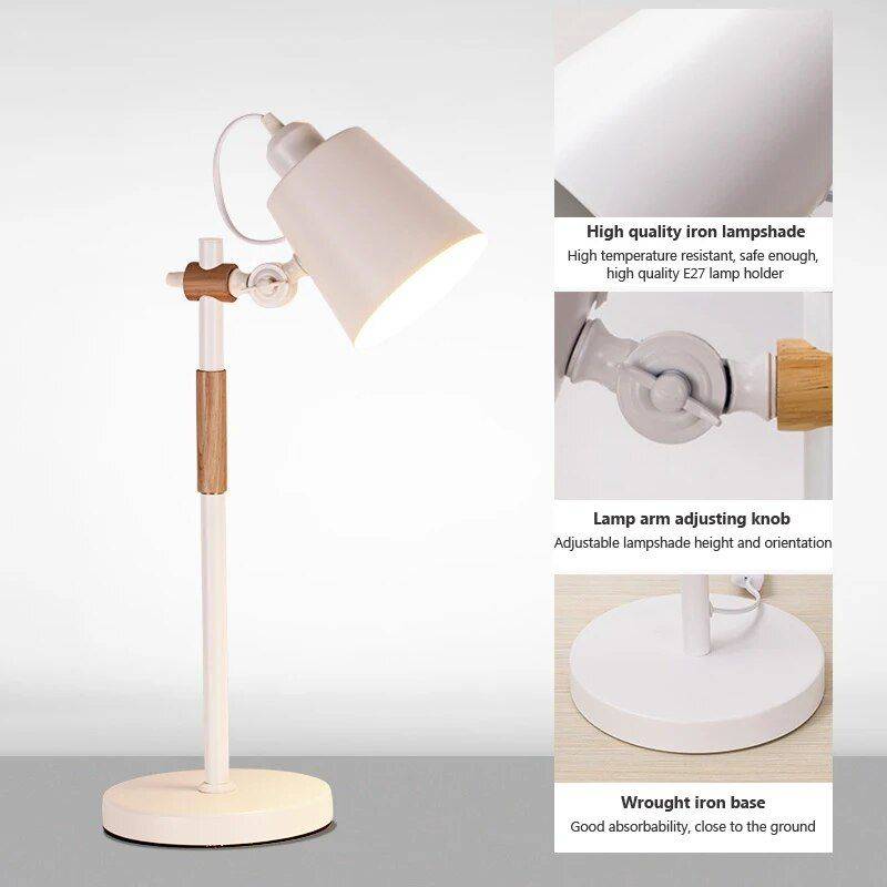 Modern Nordic LED Table Lamp – Adjustable Wooden Desk Light for Bedroom, Study & Decor Storage Holders & Racks Shelves