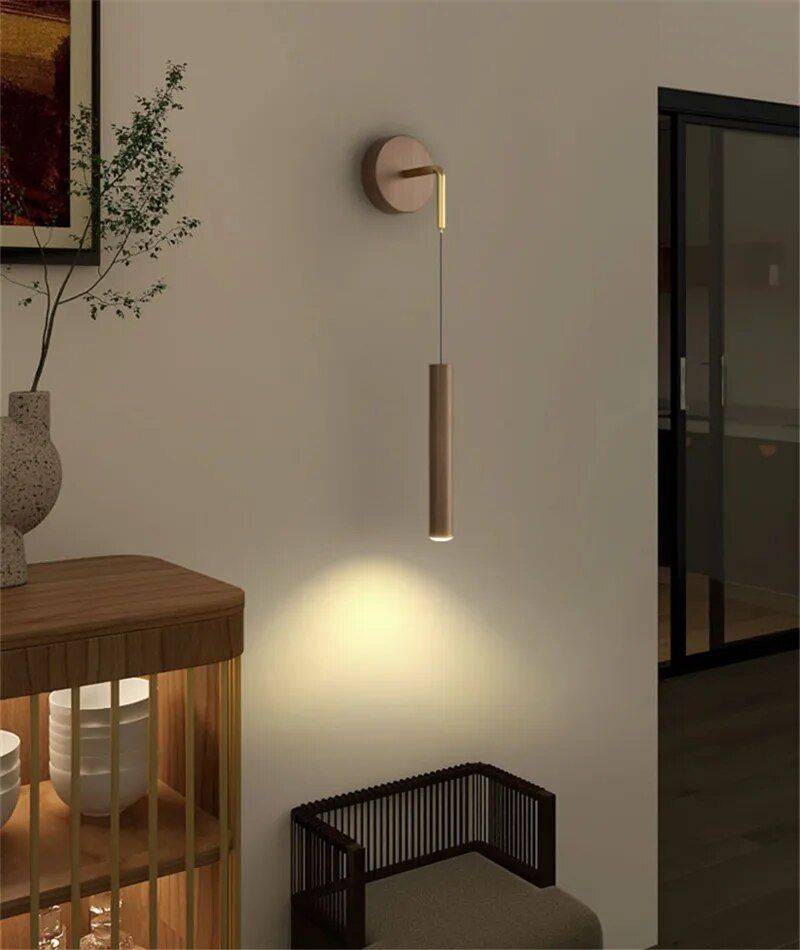 Modern Nordic Walnut Wooden Wall Lamp Storage Holders & Racks Shelves