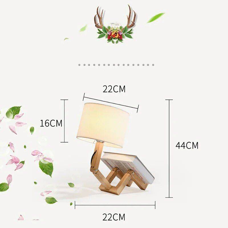 Modern Nordic Wooden Robot LED Table Lamp – Artistic Desk Light for Eye Protection Storage Holders & Racks Shelves