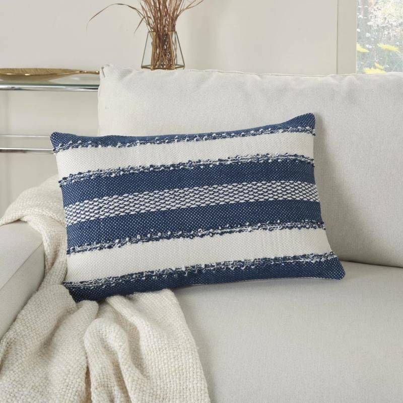 Navy Woven Stripes & Dots Decorative Throw Pillow for Home & Garden Throw Pillows