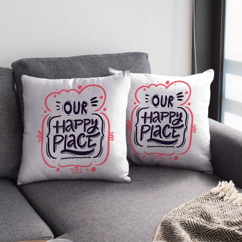 Our Happy Place Square Pillow Cases – Themed Pillow Covers – Cool Design Pillowcases Pillows & Pillow Cases