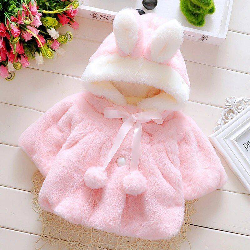 Plush Rabbit Ears Princess Hooded Jacket for Baby Girls – Warm Winter & Autumn Outwear Apparel