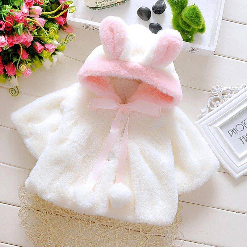 Plush Rabbit Ears Princess Hooded Jacket for Baby Girls – Warm Winter & Autumn Outwear Apparel