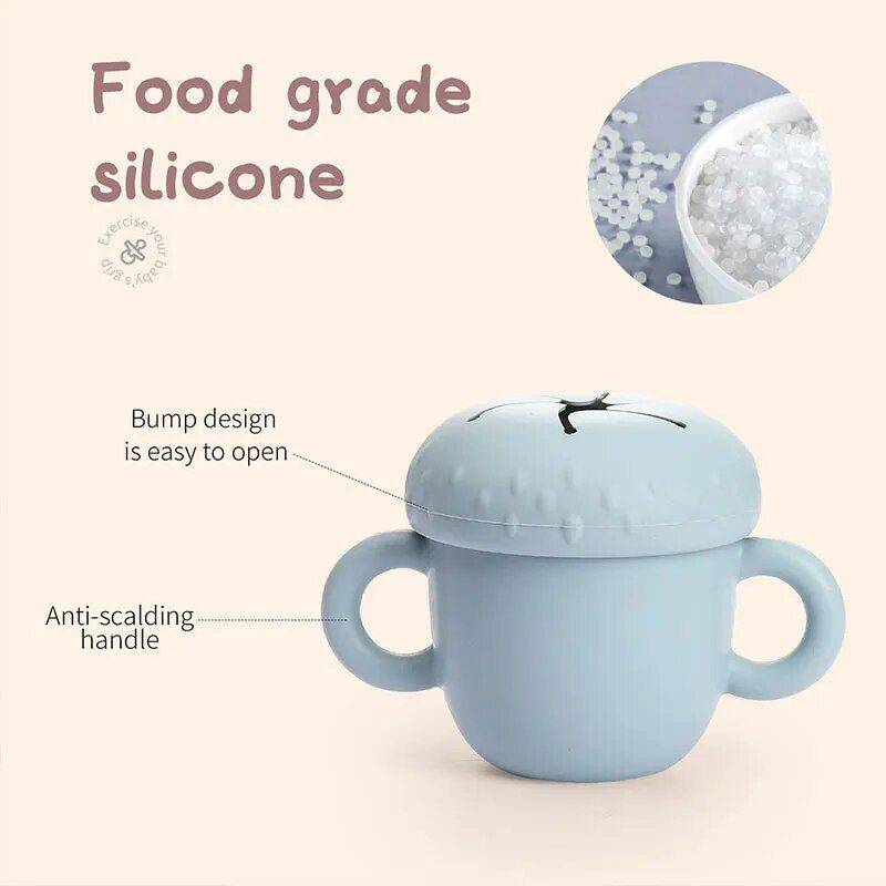 Silicone Toddler Snack Cup with Secure Lid & Straw Feeding Utensils