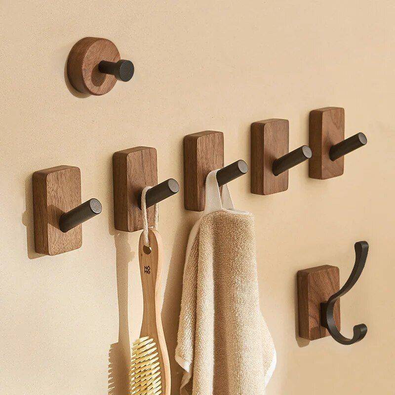 Walnut Solid Wood Single Hook Storage Holders & Racks Shelves