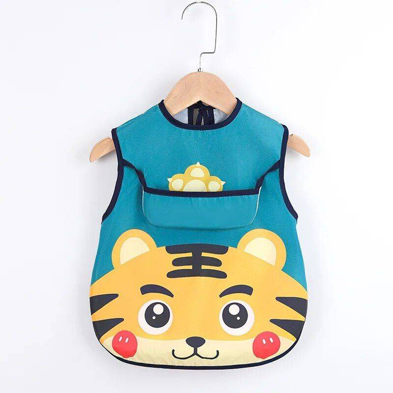 Waterproof Sleeveless Toddler Bib with Art Smock Feeding Utensils