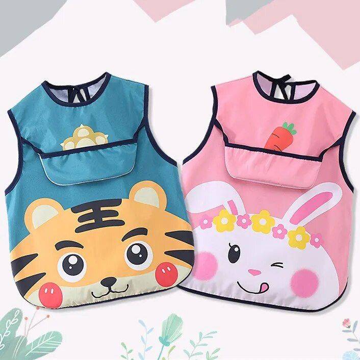 Waterproof Sleeveless Toddler Bib with Art Smock Feeding Utensils